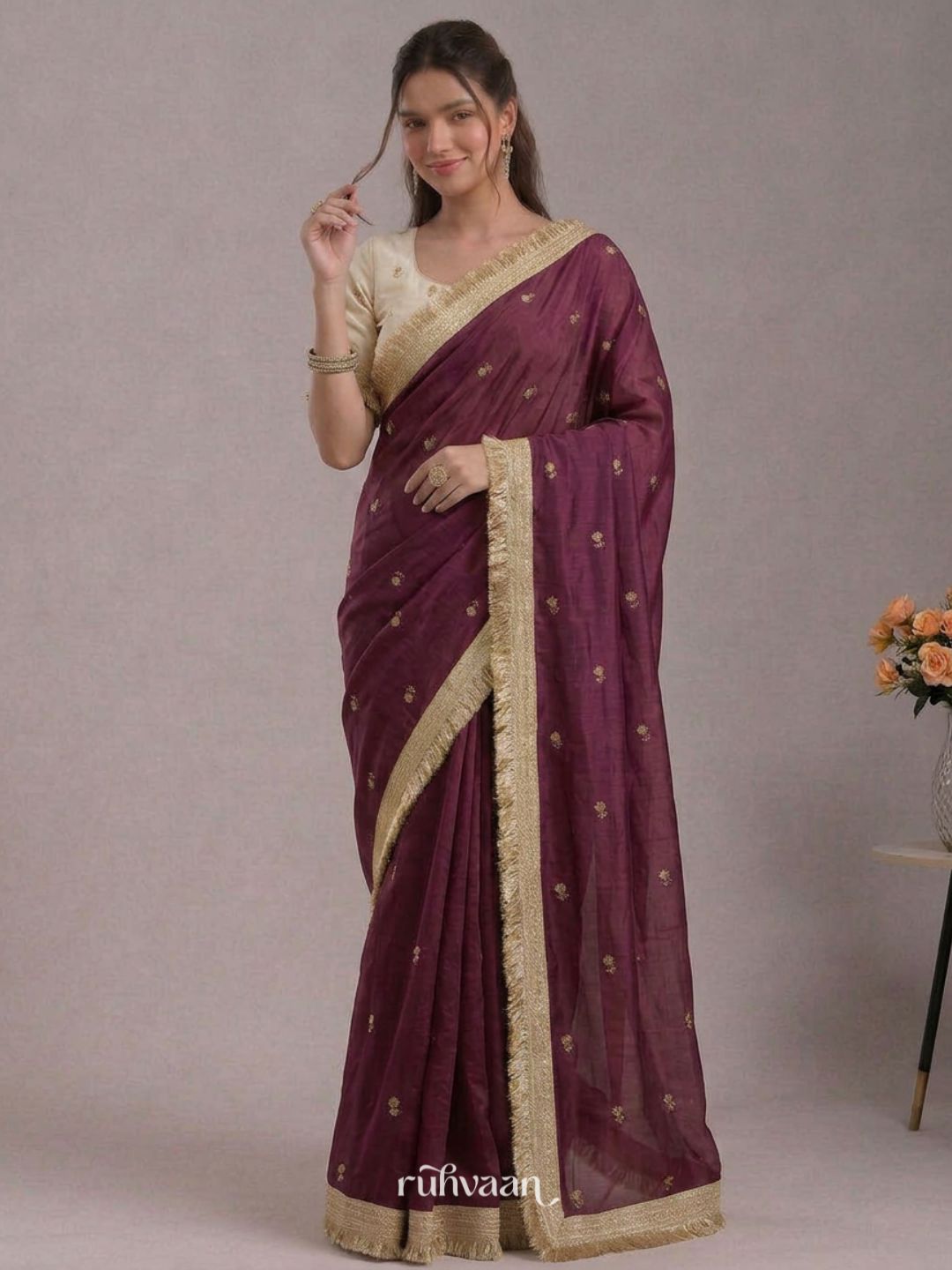 Wine Ember Saree