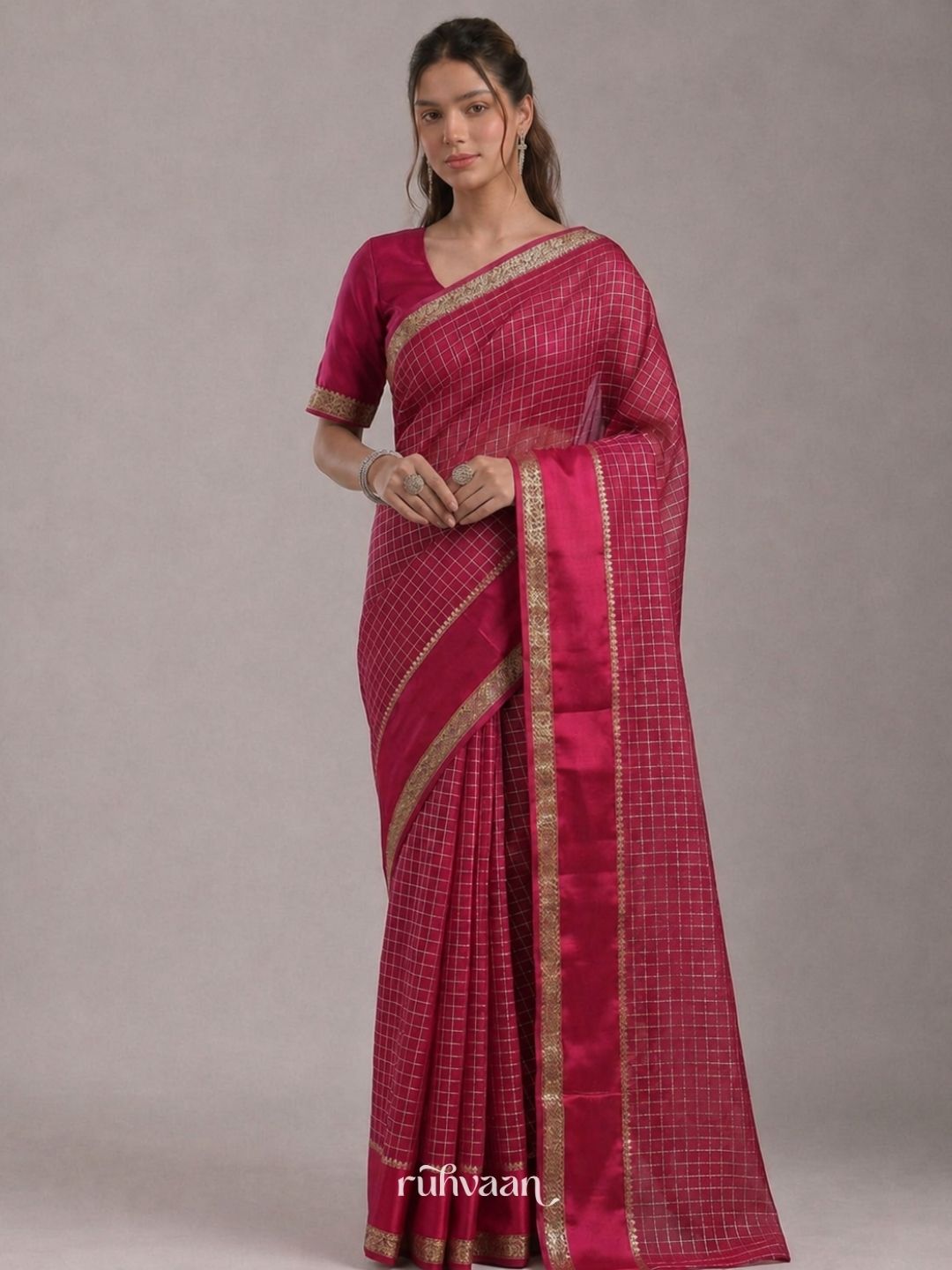 Magenta Grid Saree