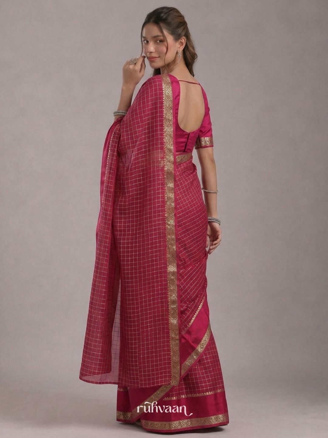 Magenta Grid Saree