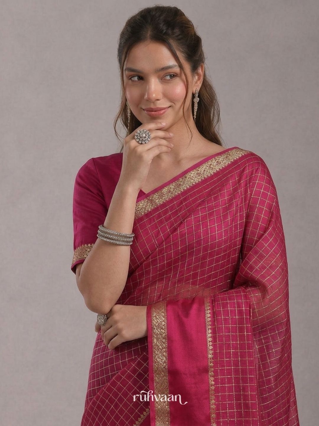 Magenta Grid Saree