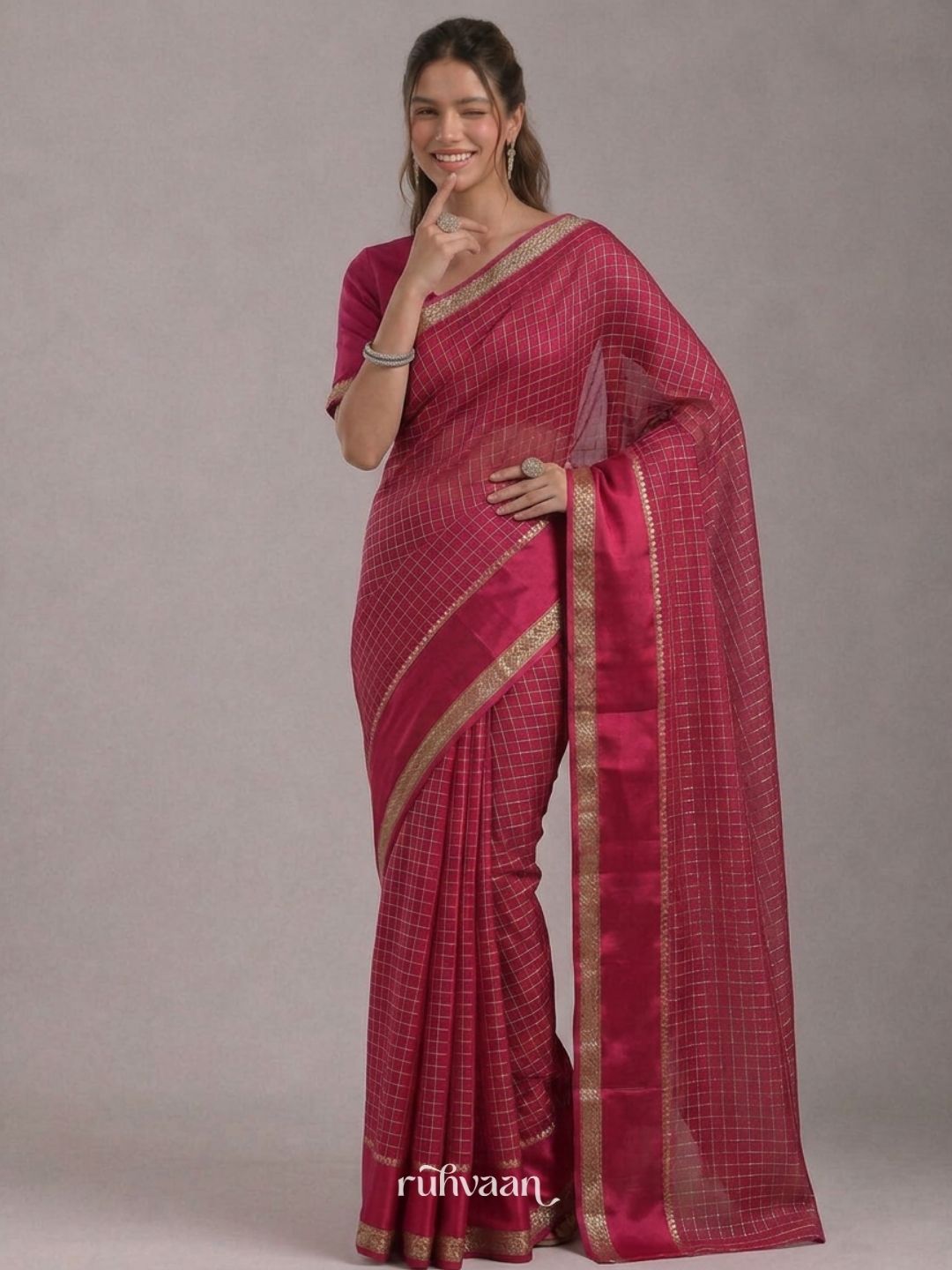 Magenta Grid Saree