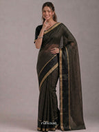 Midnight Grid Saree