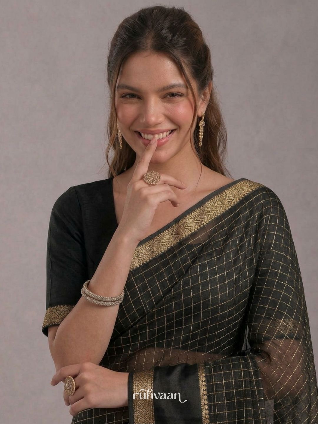 Midnight Grid Saree