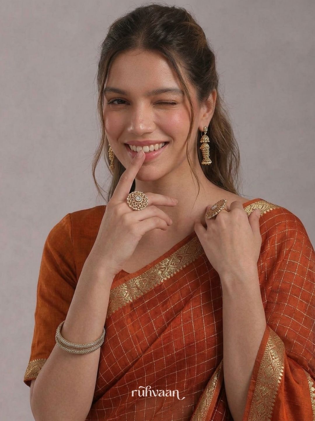 Copper Grid Saree