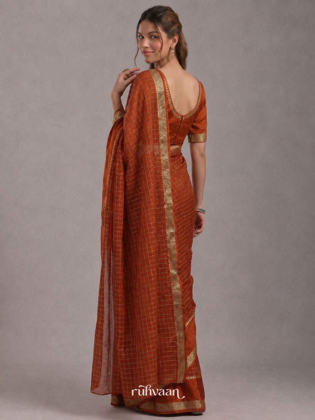 Copper Grid Saree
