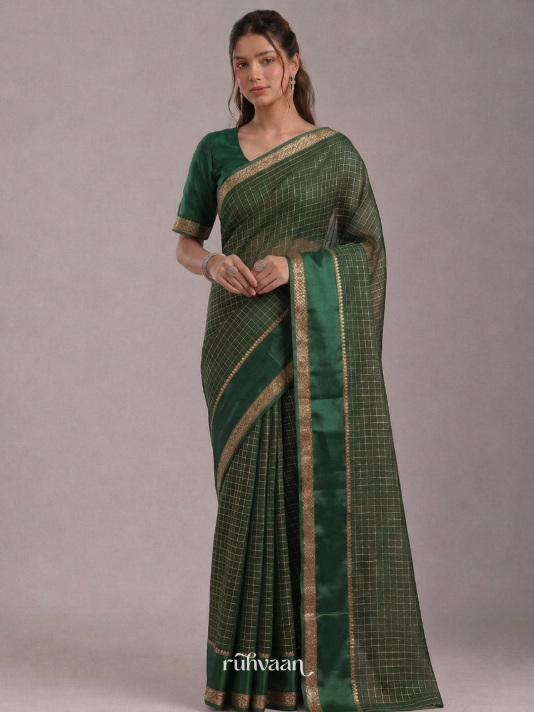 Emerald Grid Saree