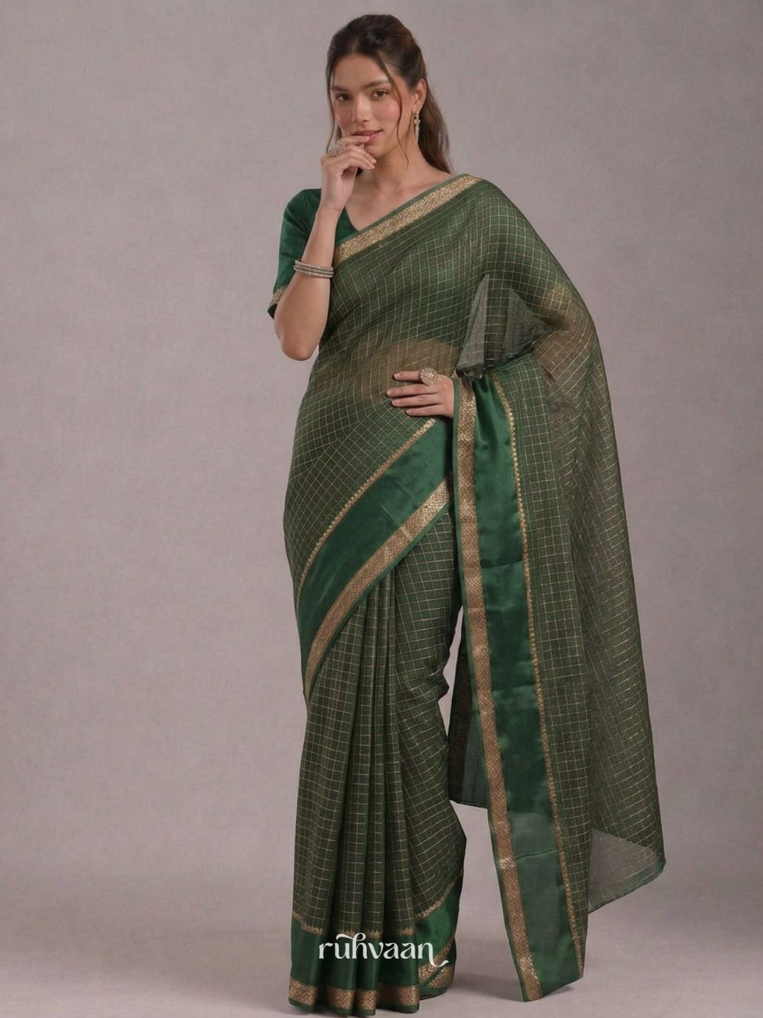 Emerald Grid Saree