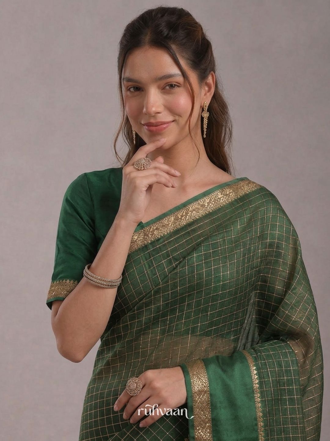 Emerald Grid Saree