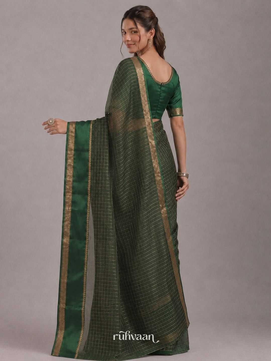Emerald Grid Saree