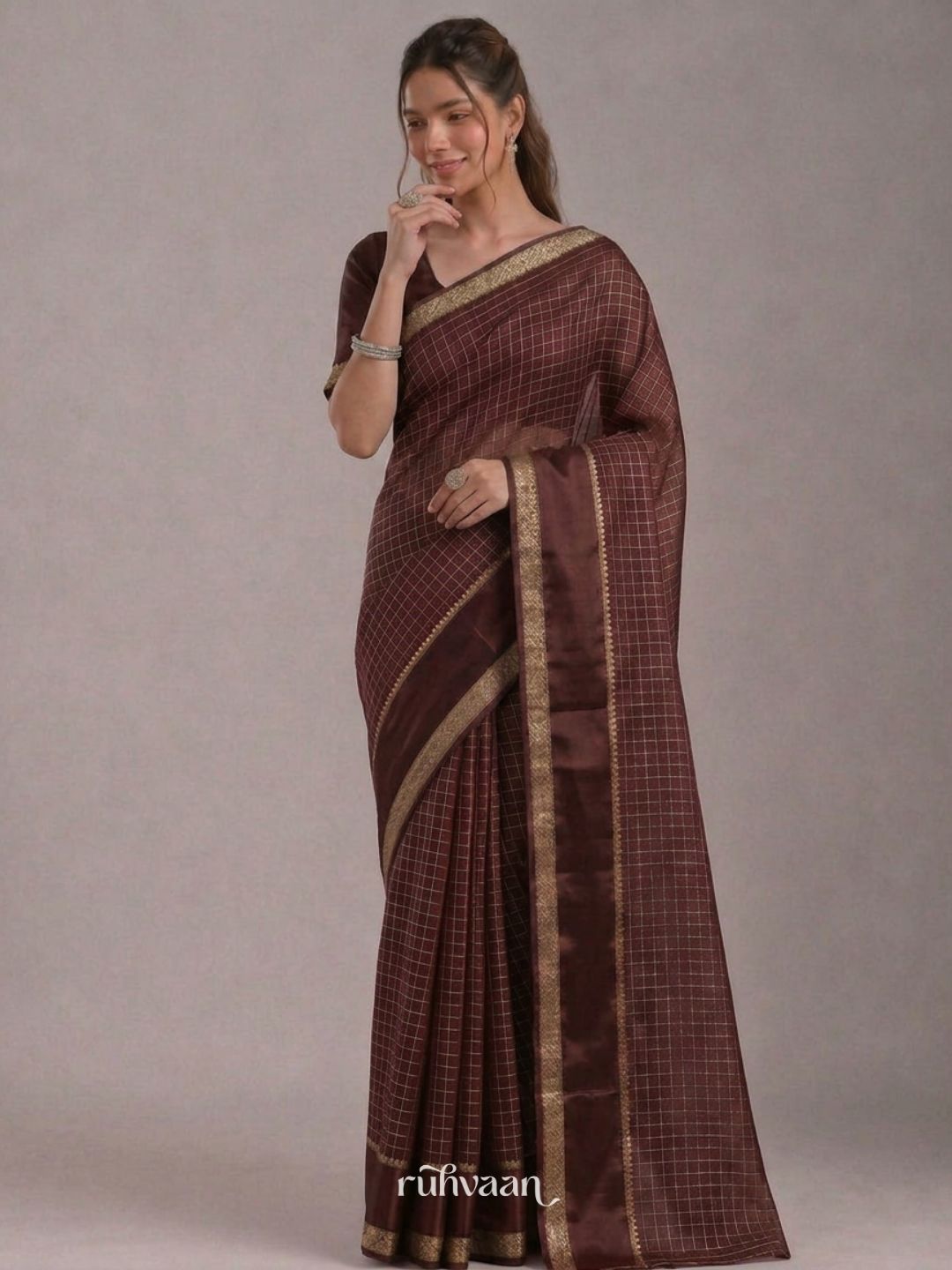 Chocolate Grid Saree