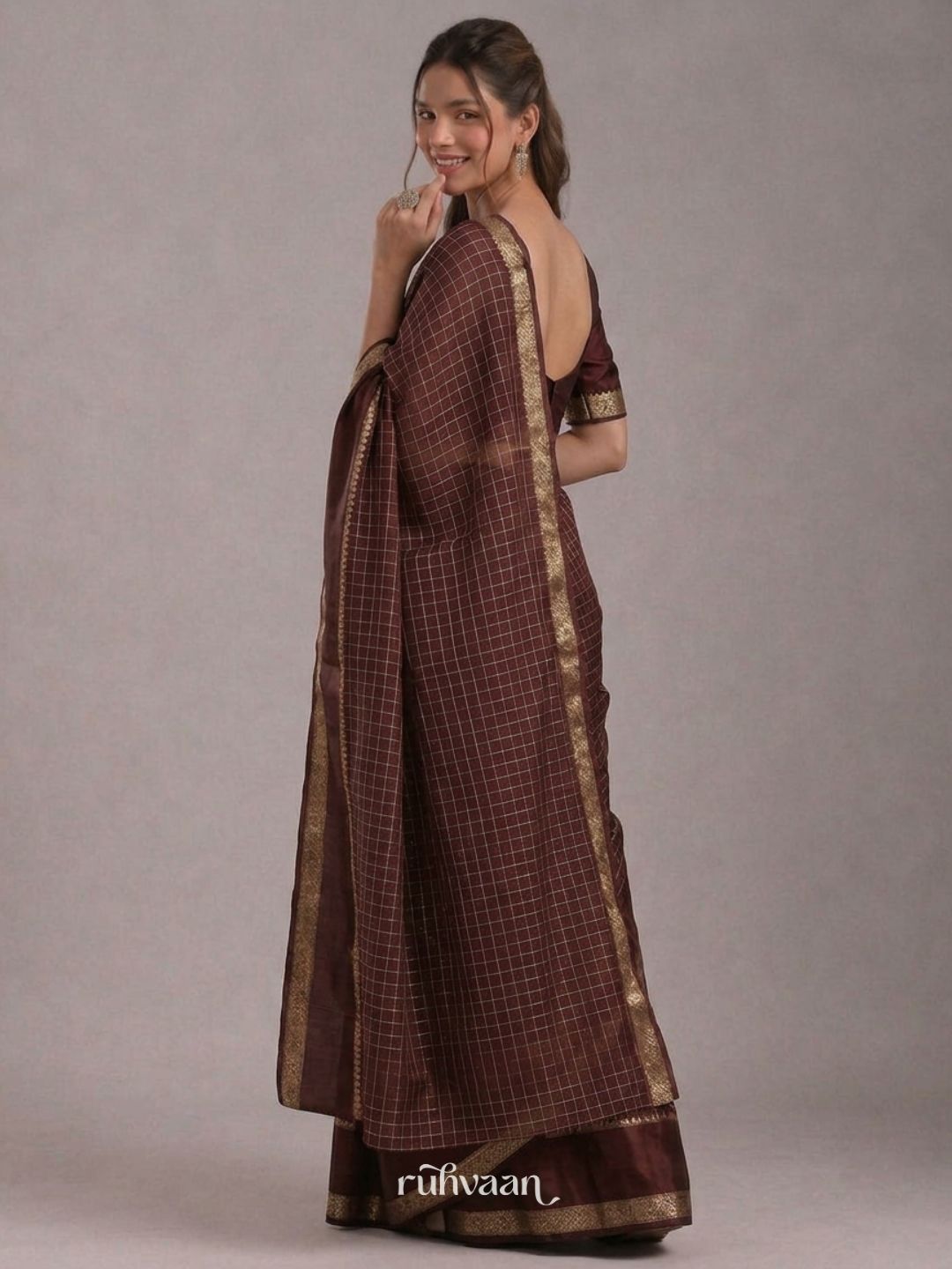 Chocolate Grid Saree