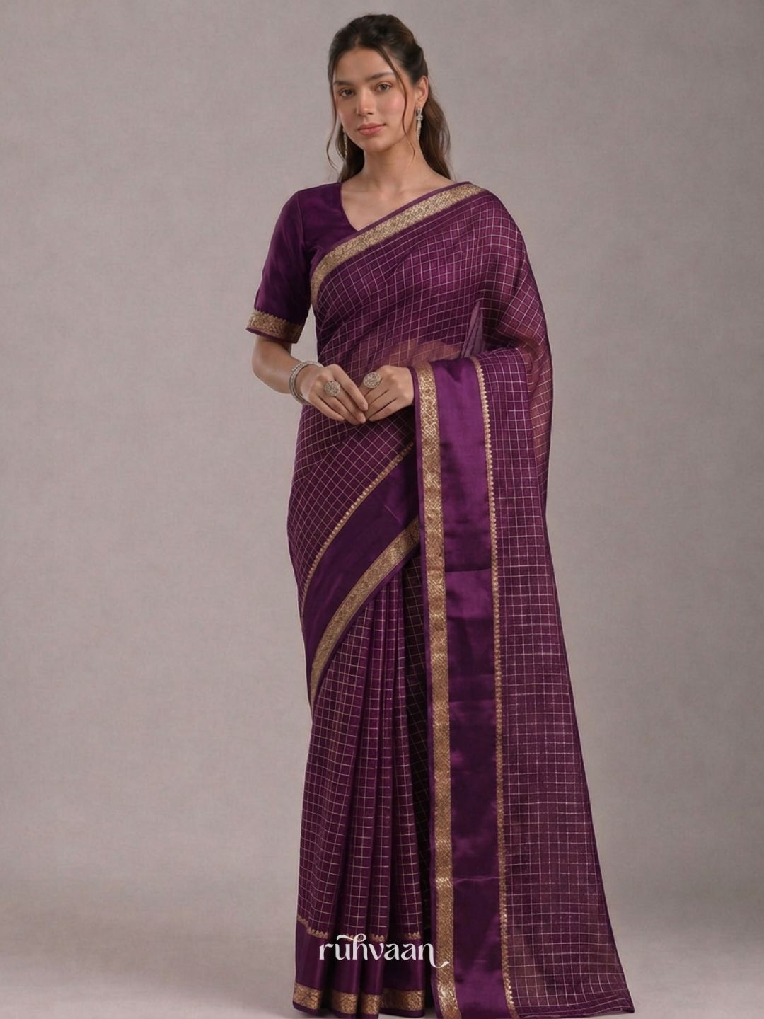 Purple Grid Saree