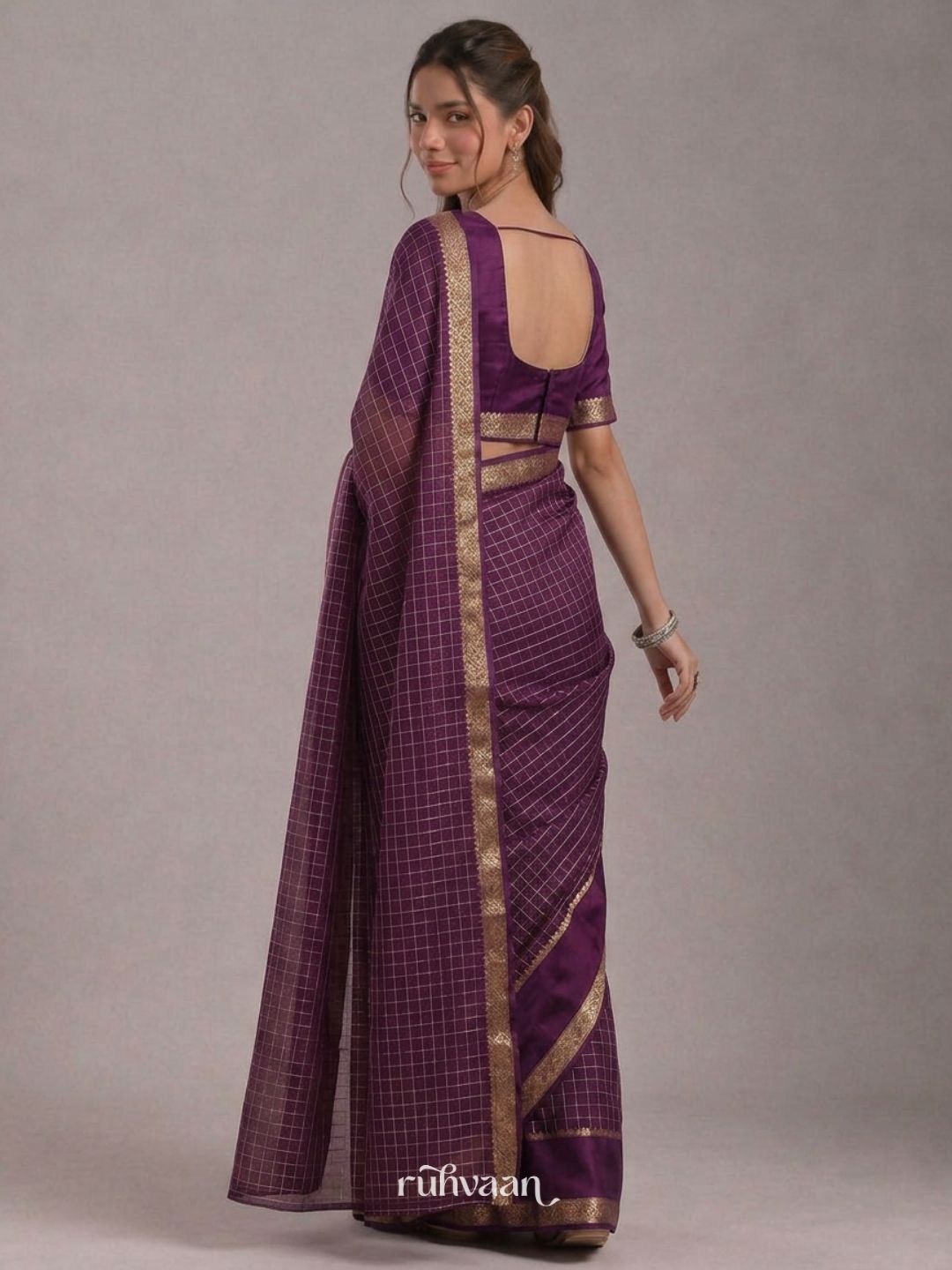 Purple Grid Saree