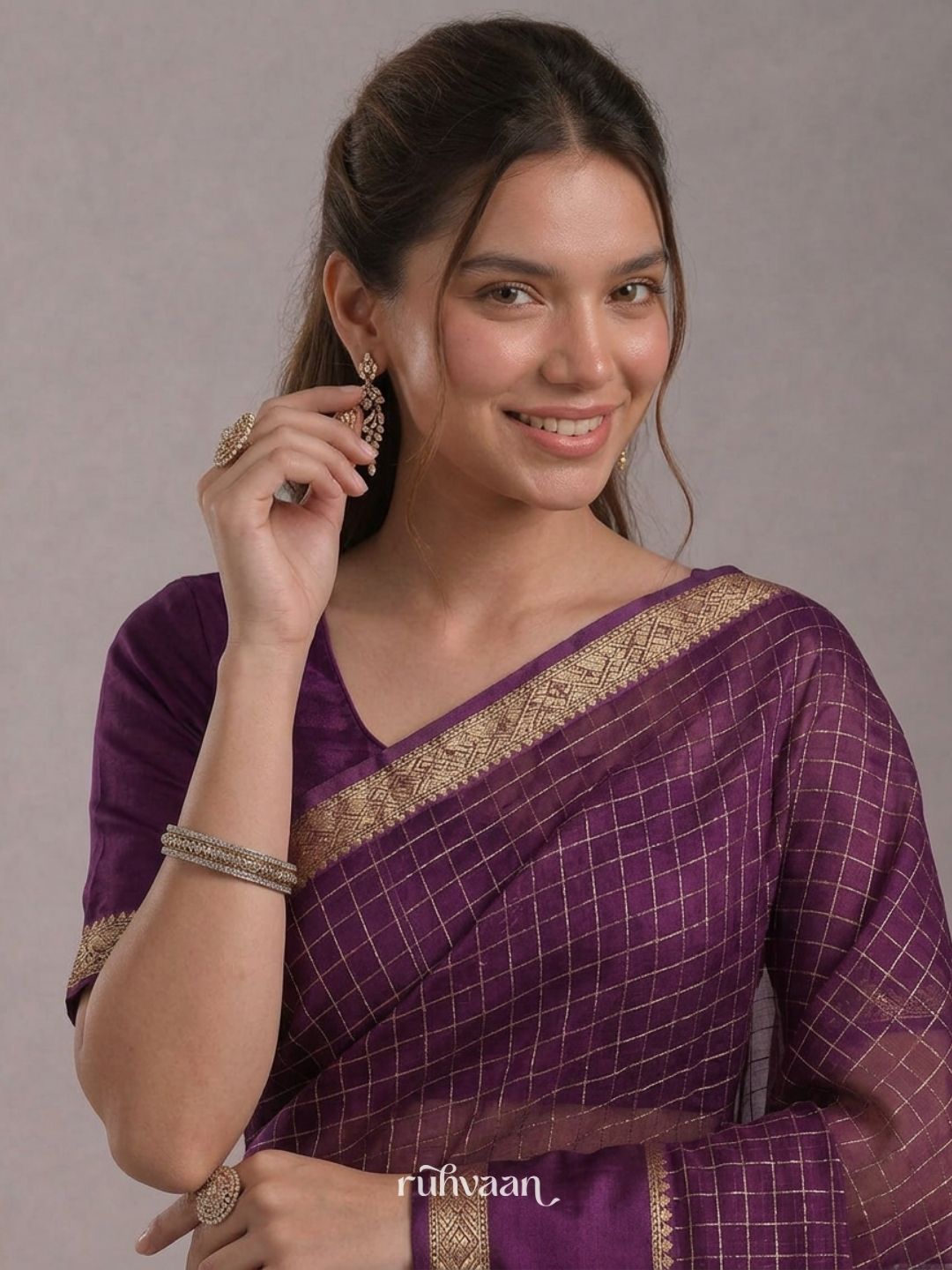 Purple Grid Saree