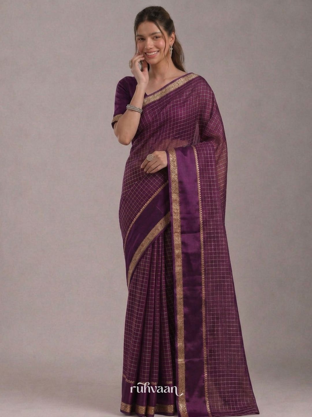 Purple Grid Saree