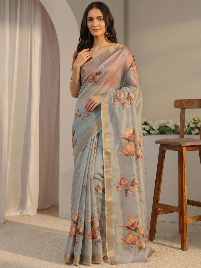 Autumn Bloom Mist Saree