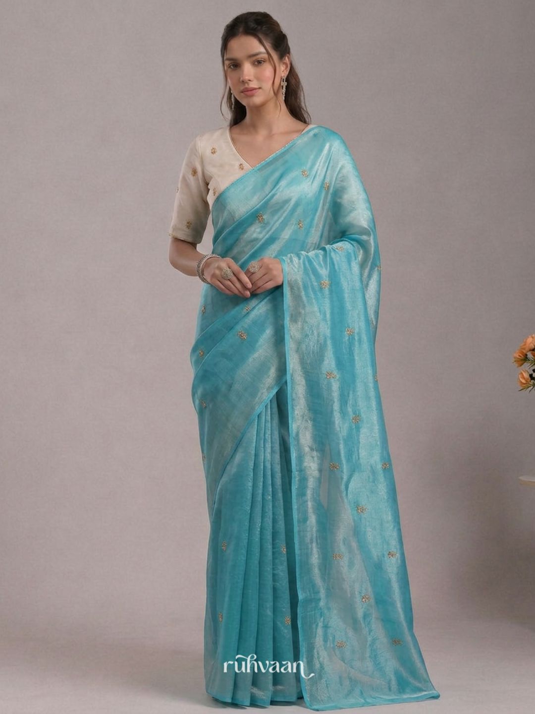 Aqua Bloom Saree