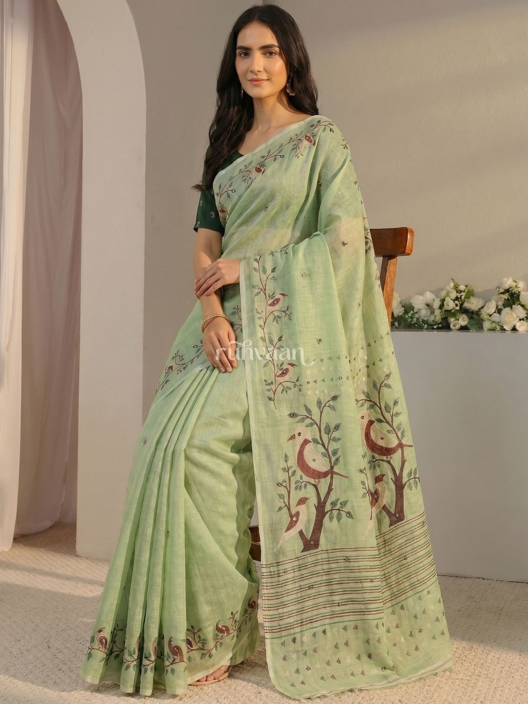 Mint Songbird Saree