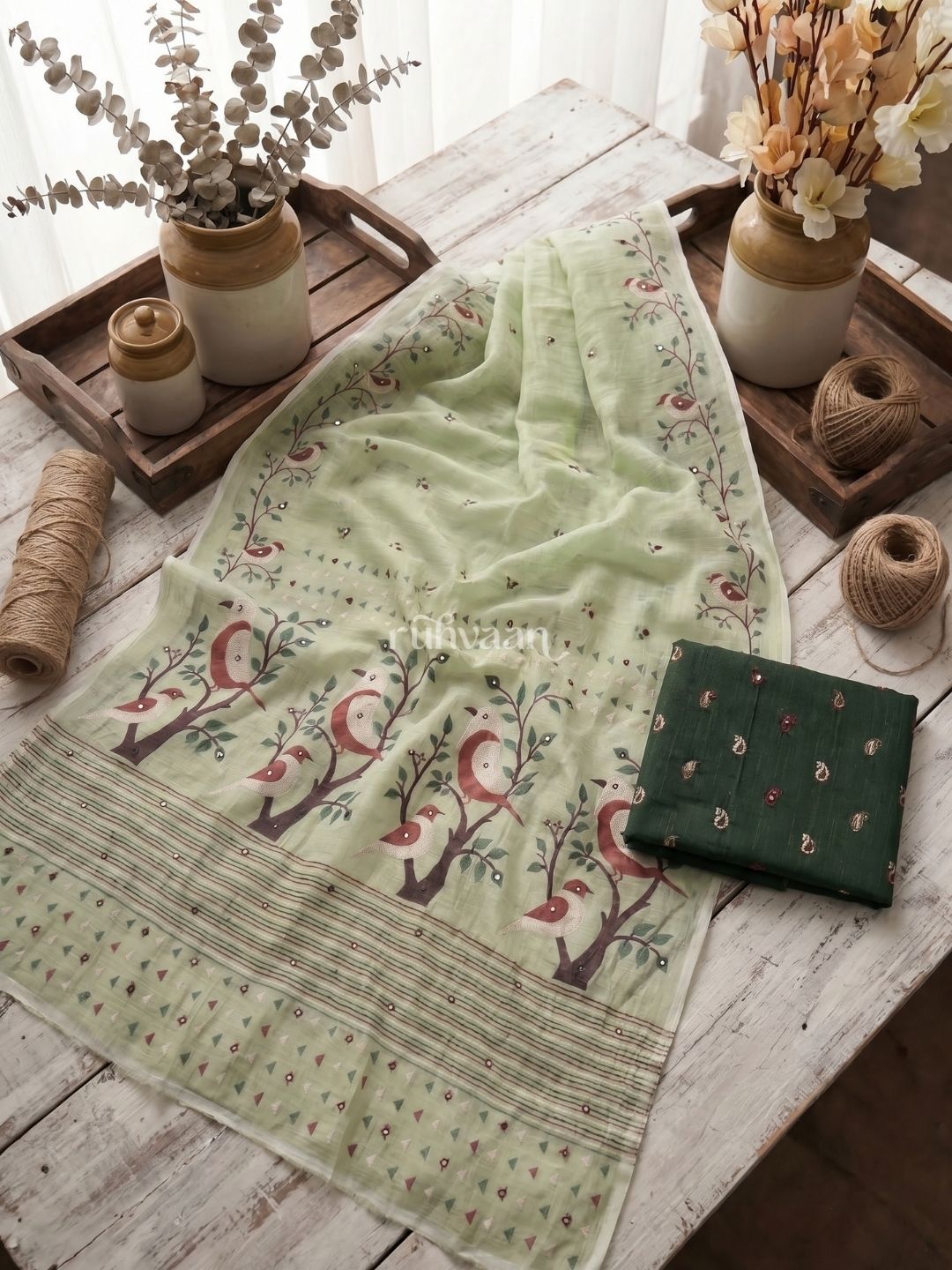 Mint Songbird Saree