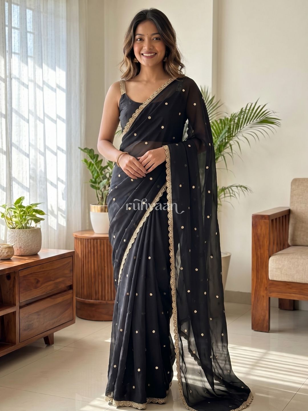 Midnight Bloom Saree