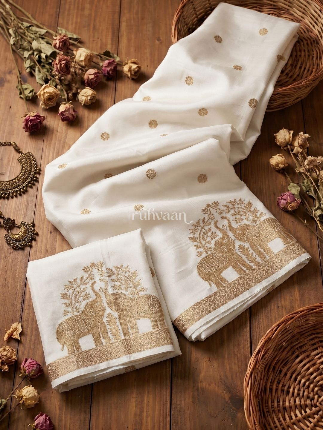 White Durbar Saree
