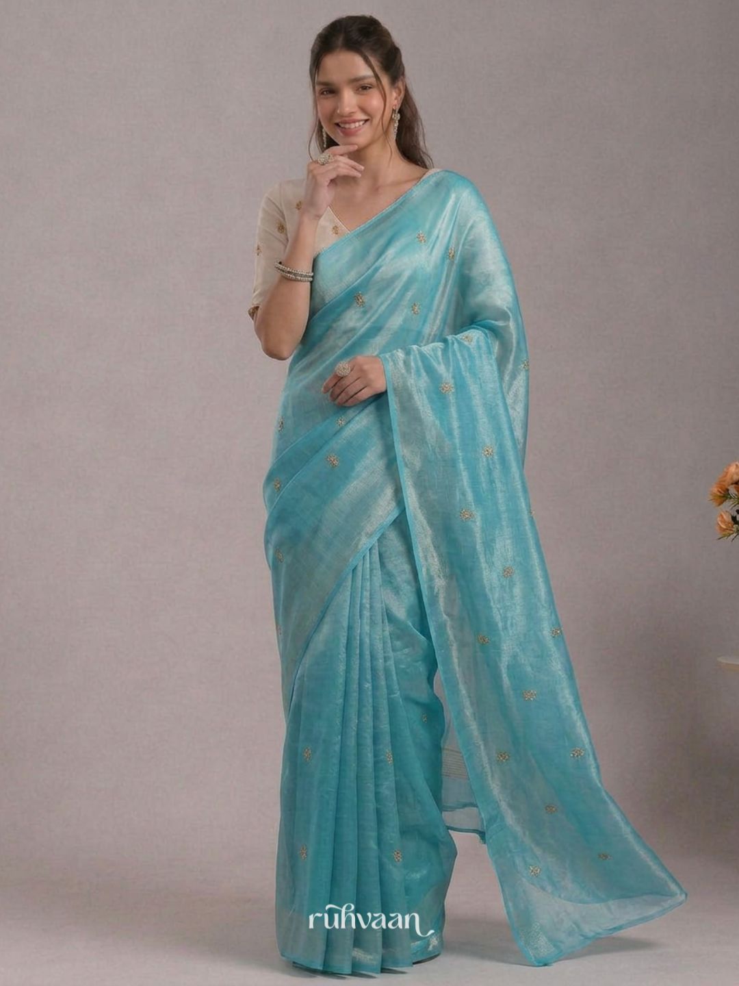 Aqua Bloom Saree