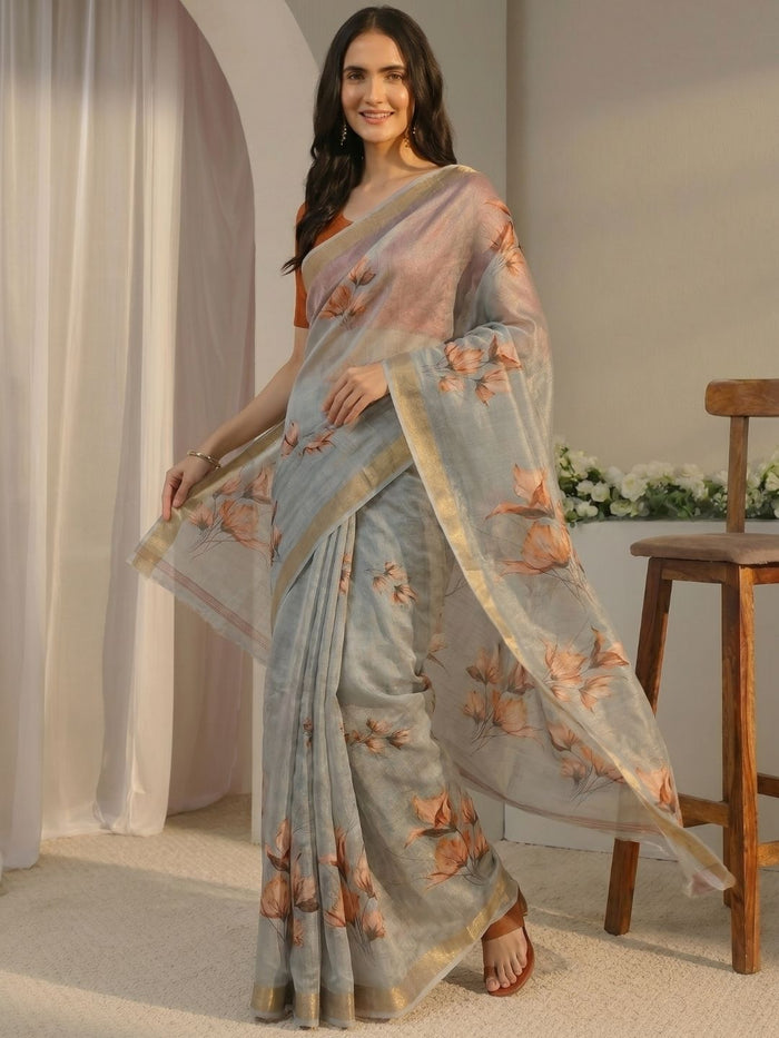 Autumn Bloom Mist Saree