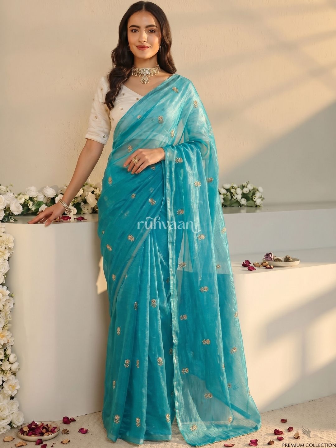 Aqua Bloom Saree