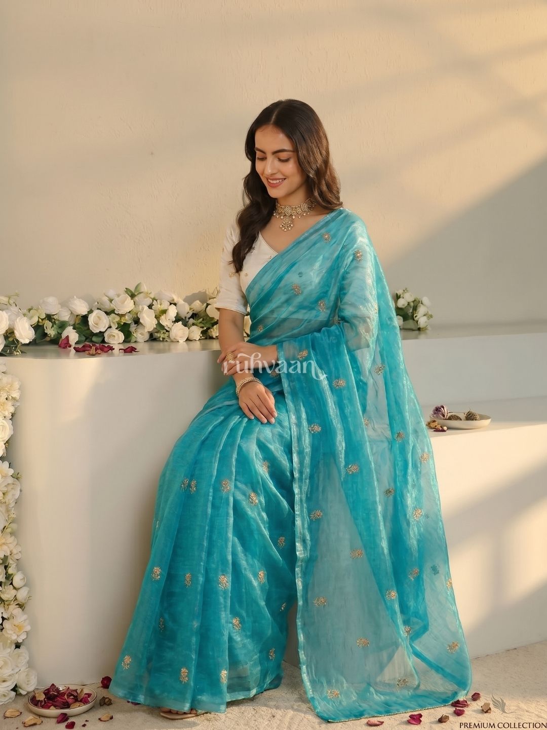 Aqua Bloom Saree