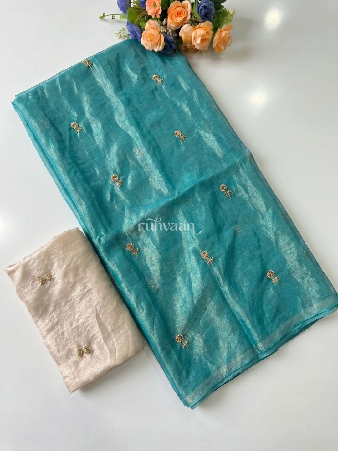 Aqua Bloom Saree