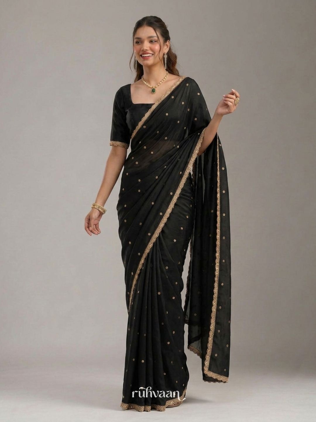Midnight Bloom Saree