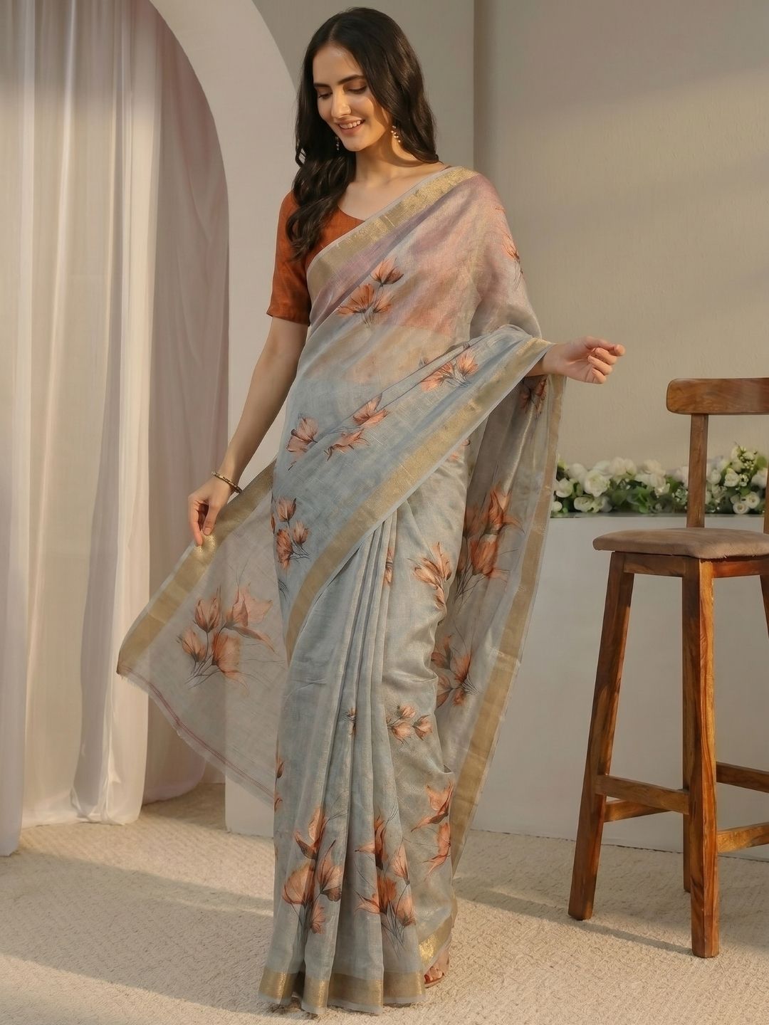Autumn Bloom Mist Saree