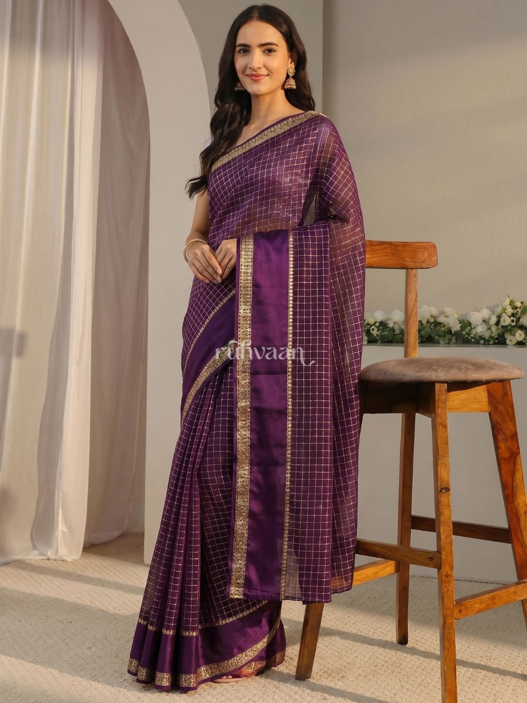 Purple Grid Saree