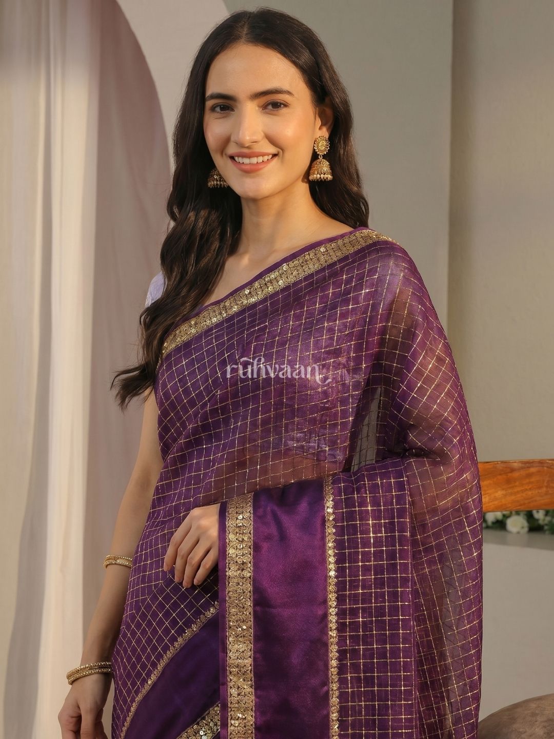 Purple Grid Saree