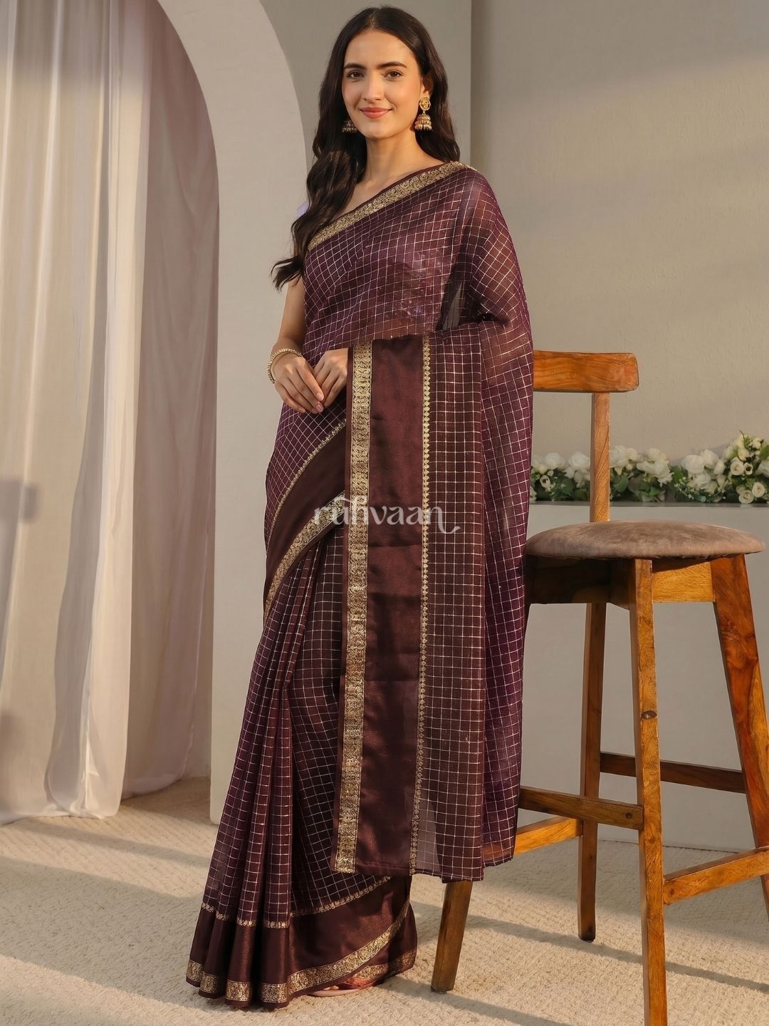 Chocolate Grid Saree