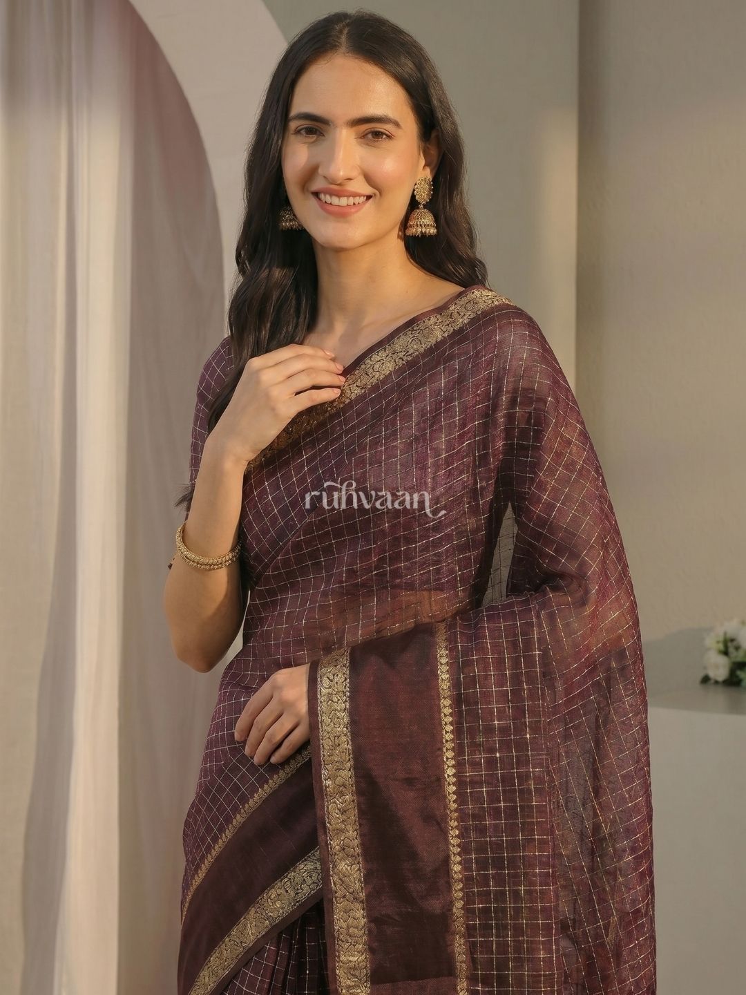 Chocolate Grid Saree