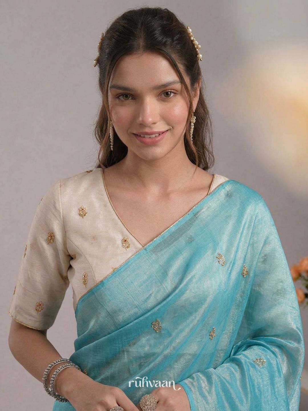 Aqua Bloom Saree