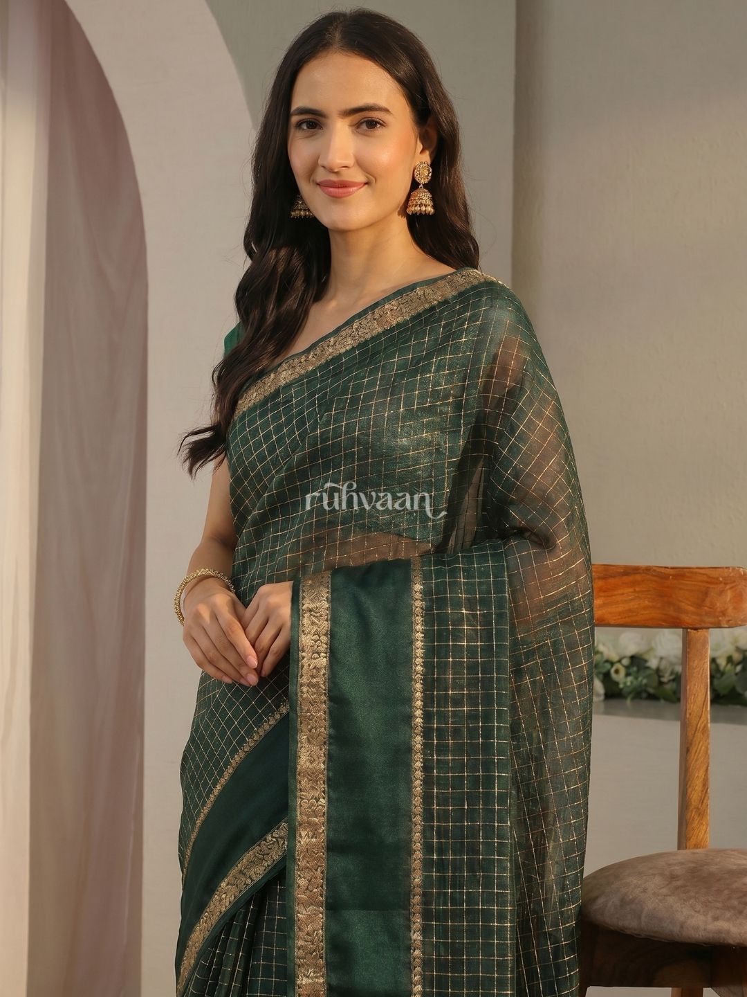 Emerald Grid Saree