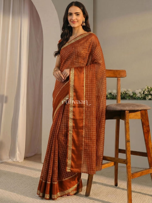 Copper Grid Saree