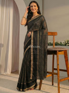 Midnight Grid Saree