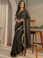 Midnight Grid Saree