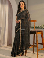 Midnight Grid Saree