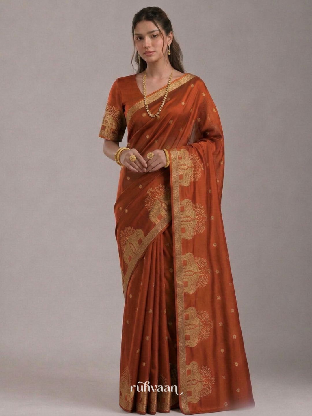 Rust Orange Durbar Saree