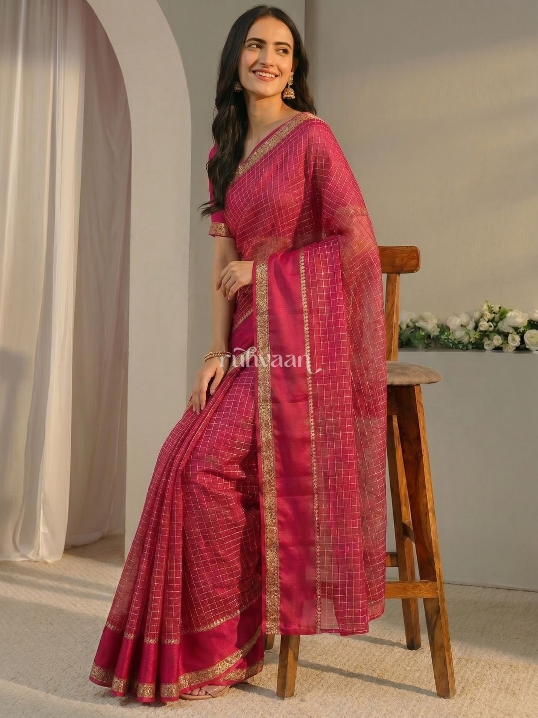 Magenta Grid Saree