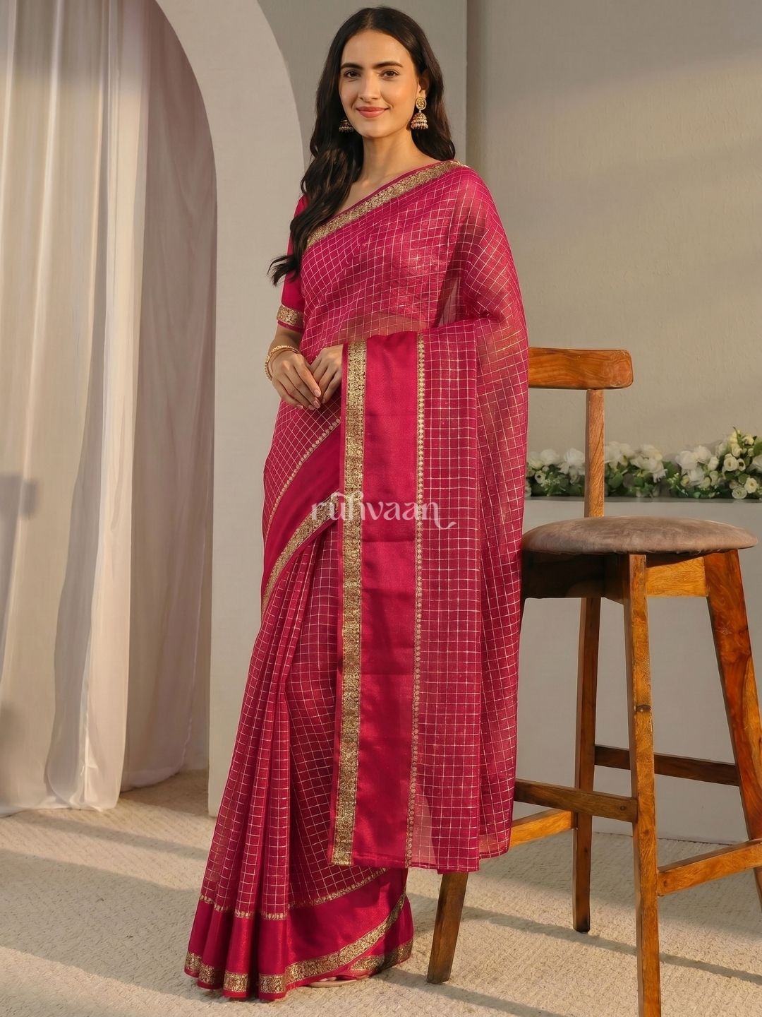 Magenta Grid Saree