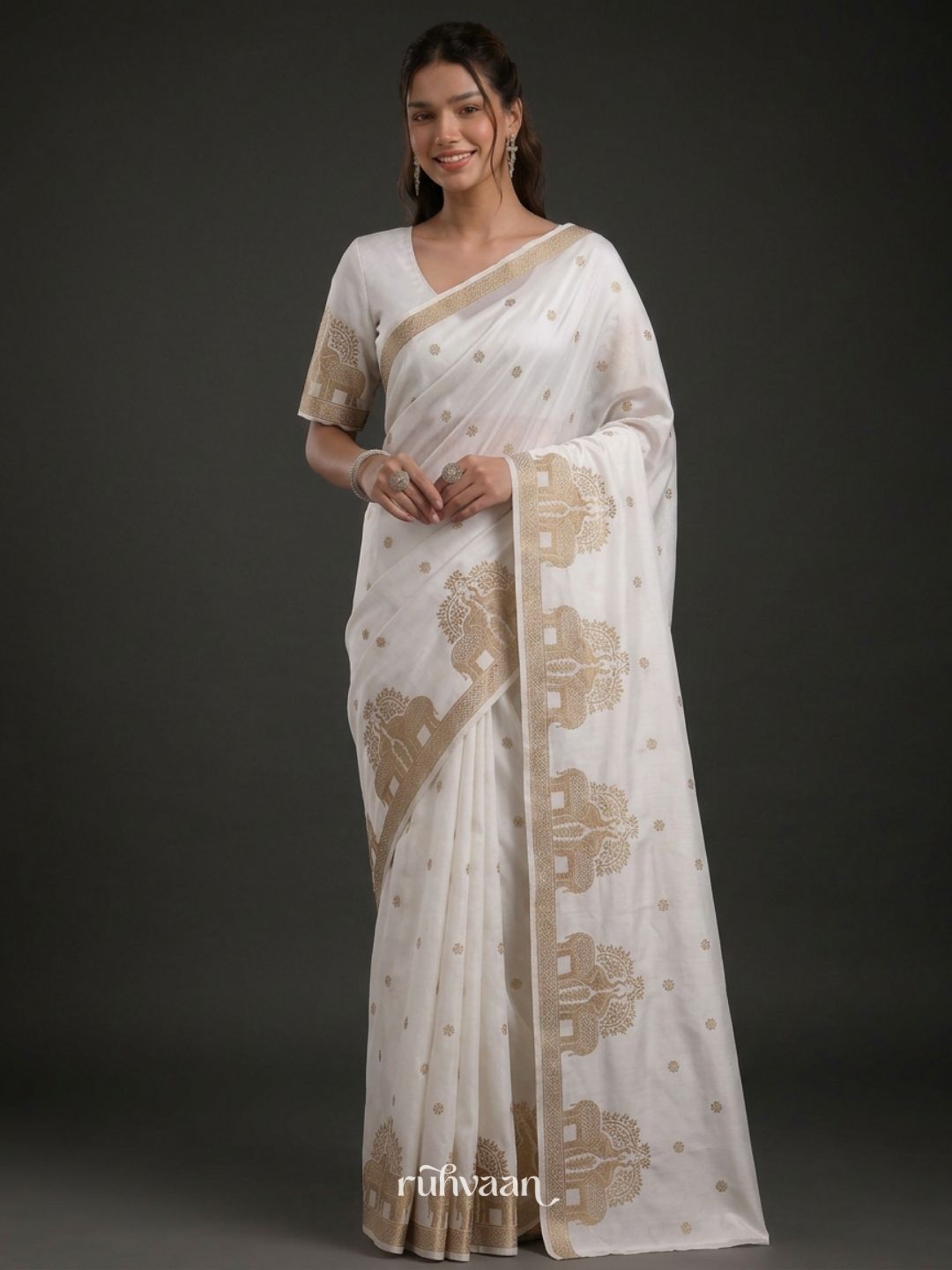 White Durbar Saree