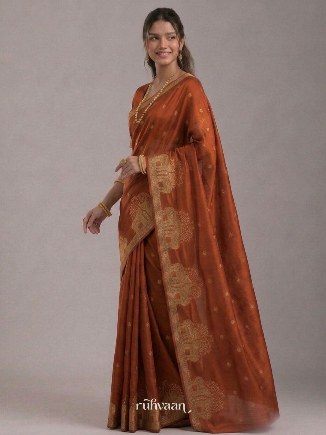 Rust Orange Durbar Saree