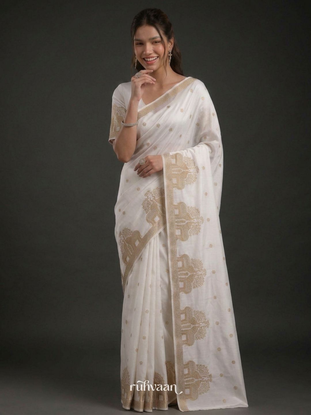 White Durbar Saree