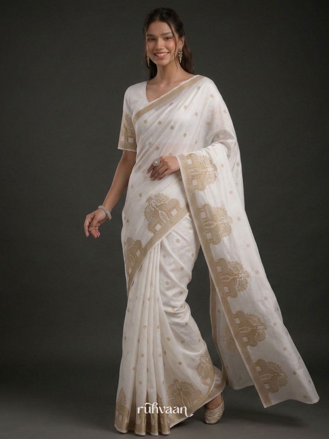 White Durbar Saree