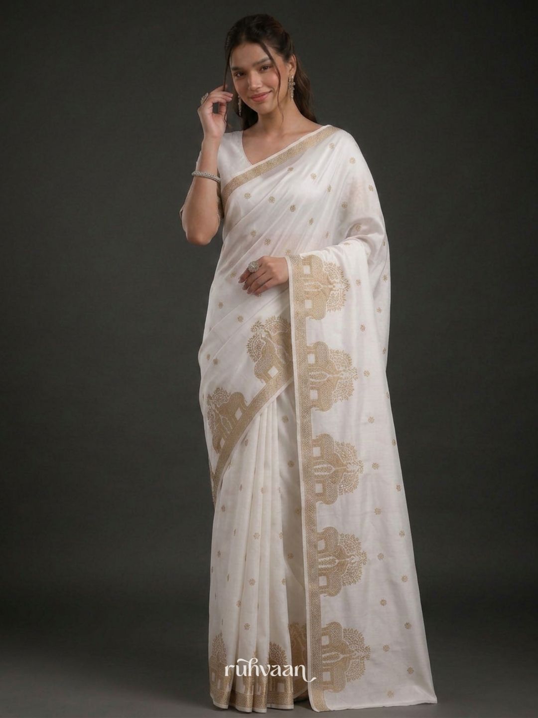 White Durbar Saree